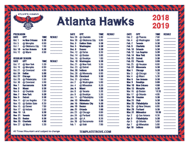 Atlanta Hawks 2018-19 Printable Schedule - Mountain Times