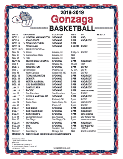 Printable 2018-19 Gonzaga Bulldogs Basketball Schedule