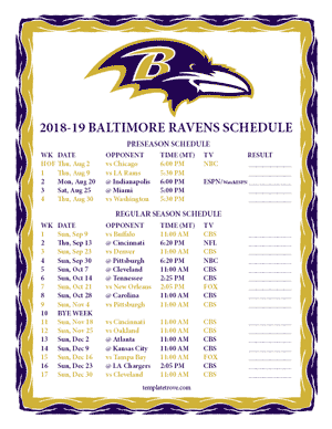 Baltimore Ravens 2018-19 Printable Schedule - Mountain Times