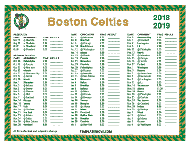 2018-19 Printable Boston Celtics Schedule - Central Times