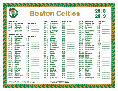Boston Celtics 2018-19 Printable Schedule - Pacific Times