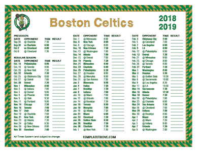 Boston Celtics 2018-19 Printable Schedule