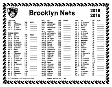 Brooklyn Nets 2018-19 Printable Schedule