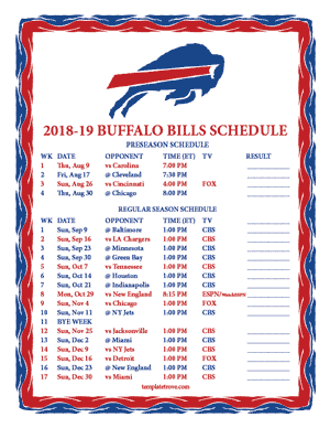 Buffalo Bills 2018-19 Printable Schedule
