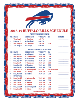 Buffalo Bills 2018-19 Printable Schedule - Pacific Times
