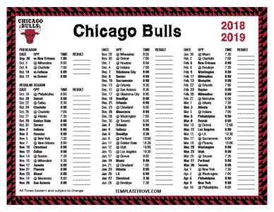 Chicago Bulls 2018-19 Printable Schedule