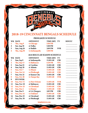Cincinnati Bengals 2018-19 Printable Schedule - Mountain Times