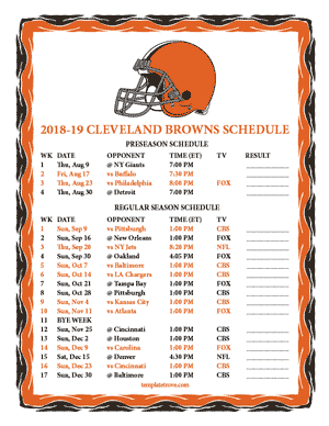 Cleveland Browns 2018-19 Printable Schedule