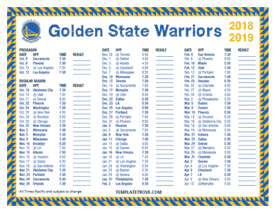 Golden State Warriors 2018-19 Printable Schedule - Pacific Times