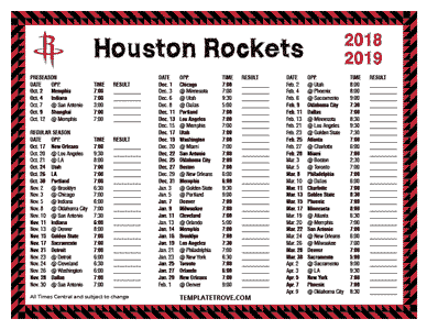 2018-19 Printable Houston Rockets Schedule - Central Times