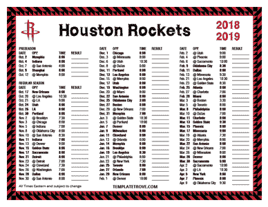 Houston Rockets 2018-19 Printable Schedule