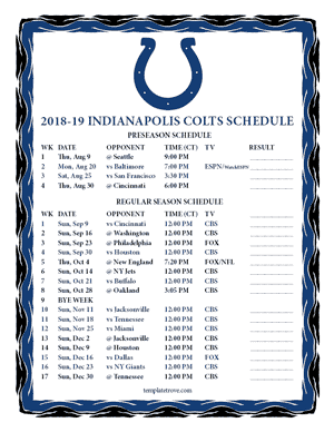 Indianapolis Colts 2018-19 Printable Schedule - Central Times