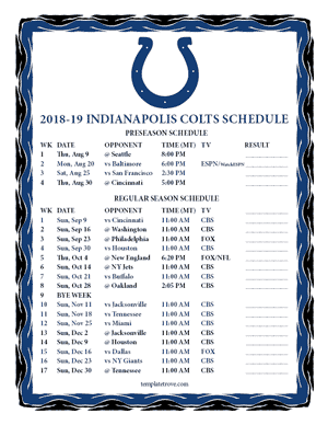 Indianapolis Colts 2018-19 Printable Schedule - Mountain Times