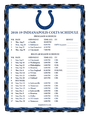 Indianapolis Colts 2018-19 Printable Schedule