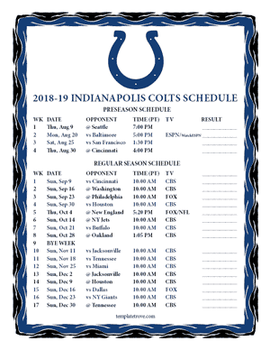 Indianapolis Colts 2018-19 Printable Schedule - Pacific Times