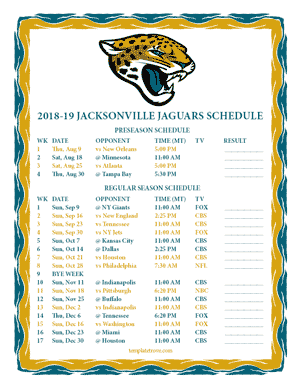 Jacksonville Jaguars 2018-19 Printable Schedule - Mountain Times