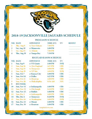 Jacksonville Jaguars 2018-19 Printable Schedule
