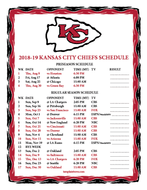 Kansas City Chiefs 2018-19 Printable Schedule - Mountain Times