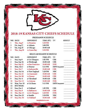 Kansas City Chiefs 2018-19 Printable Schedule - Pacific Times