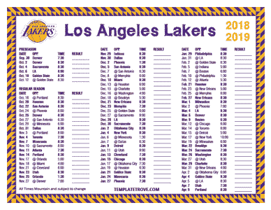 Los Angeles Lakers 2018-19 Printable Schedule - Mountain Times