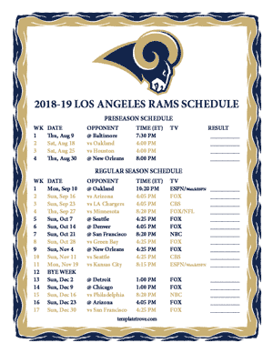 Los Angeles Rams 2018-19 Printable Schedule