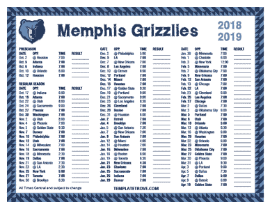 2018-19 Printable Memphis Grizzlies Schedule - Central Times