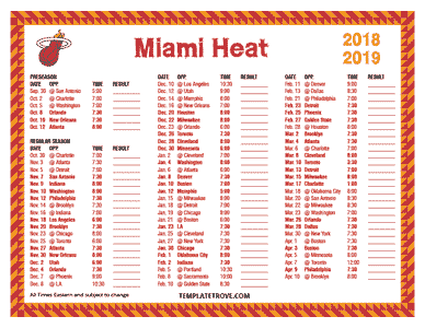 Miami Heat 2018-19 Printable Schedule