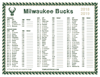 Milwaukee Bucks 2018-19 Printable Schedule - Mountain Times