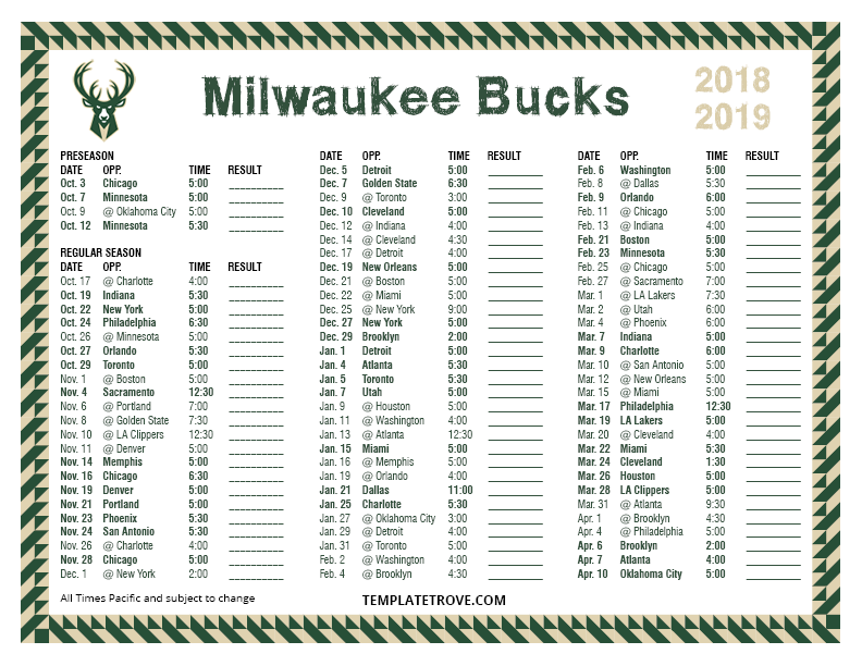 Milwaukee Bucks 2022 Schedule Printable 2018-2019 Milwaukee Bucks Schedule