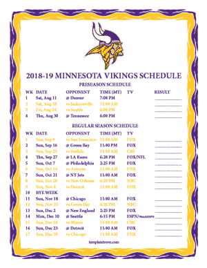 Minnesota Vikings 2018-19 Printable Schedule - Mountain Times