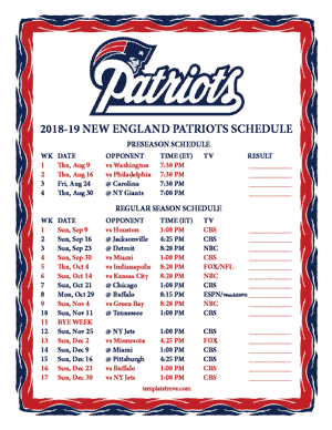 New England Patriots 2018-19 Printable Schedule