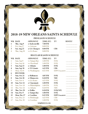 New Orleans Saints 2018-19 Printable Schedule