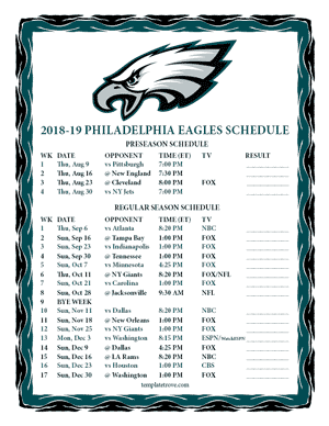 Philadelphia Eagles 2018-19 Printable Schedule
