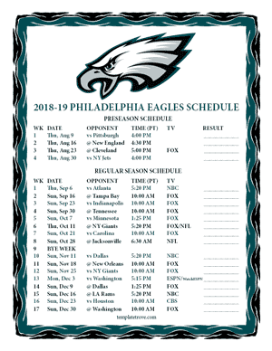 Philadelphia Eagles 2018-19 Printable Schedule - Pacific Times