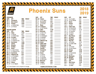 Phoenix Suns 2018-19 Printable Schedule