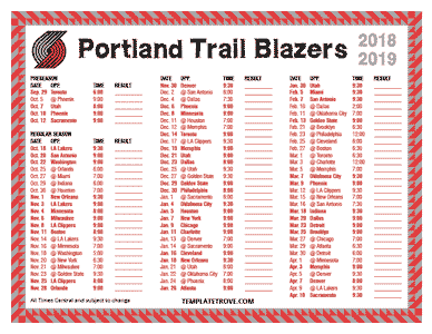 2018-19 Printable Portland Trail Blazers Schedule - Central Times