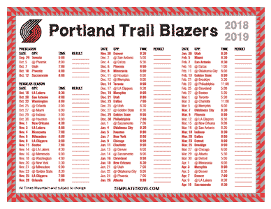 Portland Trail Blazers 2018-19 Printable Schedule - Mountain Times