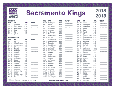 Sacramento Kings 2018-19 Printable Schedule - Mountain Times