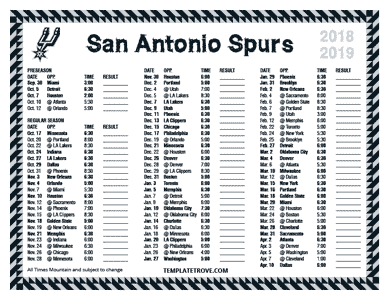 San Antonio Spurs 2018-19 Printable Schedule - Mountain Times
