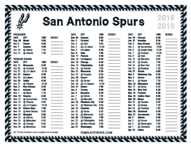San Antonio Spurs 2018-19 Printable Schedule