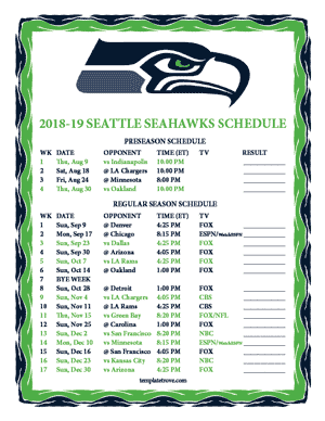 Seattle Seahawks 2018-19 Printable Schedule