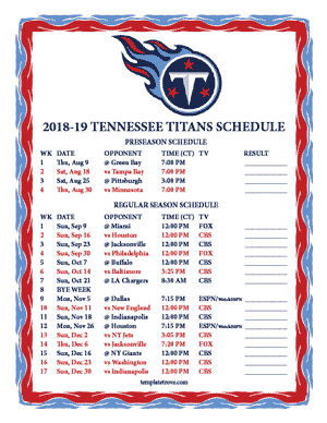 Tennessee Titans 2018-19 Printable Schedule - Central Times