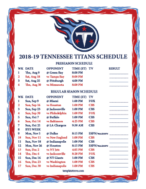 Tennessee Titans 2018-19 Printable Schedule