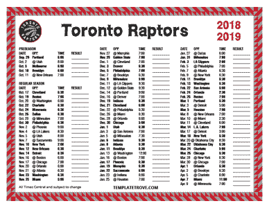 2018-19 Printable Toronto Raptors Schedule - Central Times