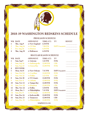 Washington Redskins 2018-19 Printable Schedule - Central Times