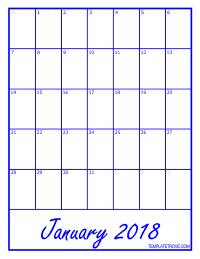 2018 Blank Monthly Calendar - Blue