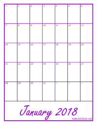 2018 Blank Monthly Calendar - Purple