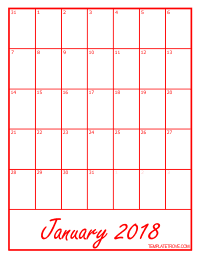 2018 Blank Monthly Calendar - Red