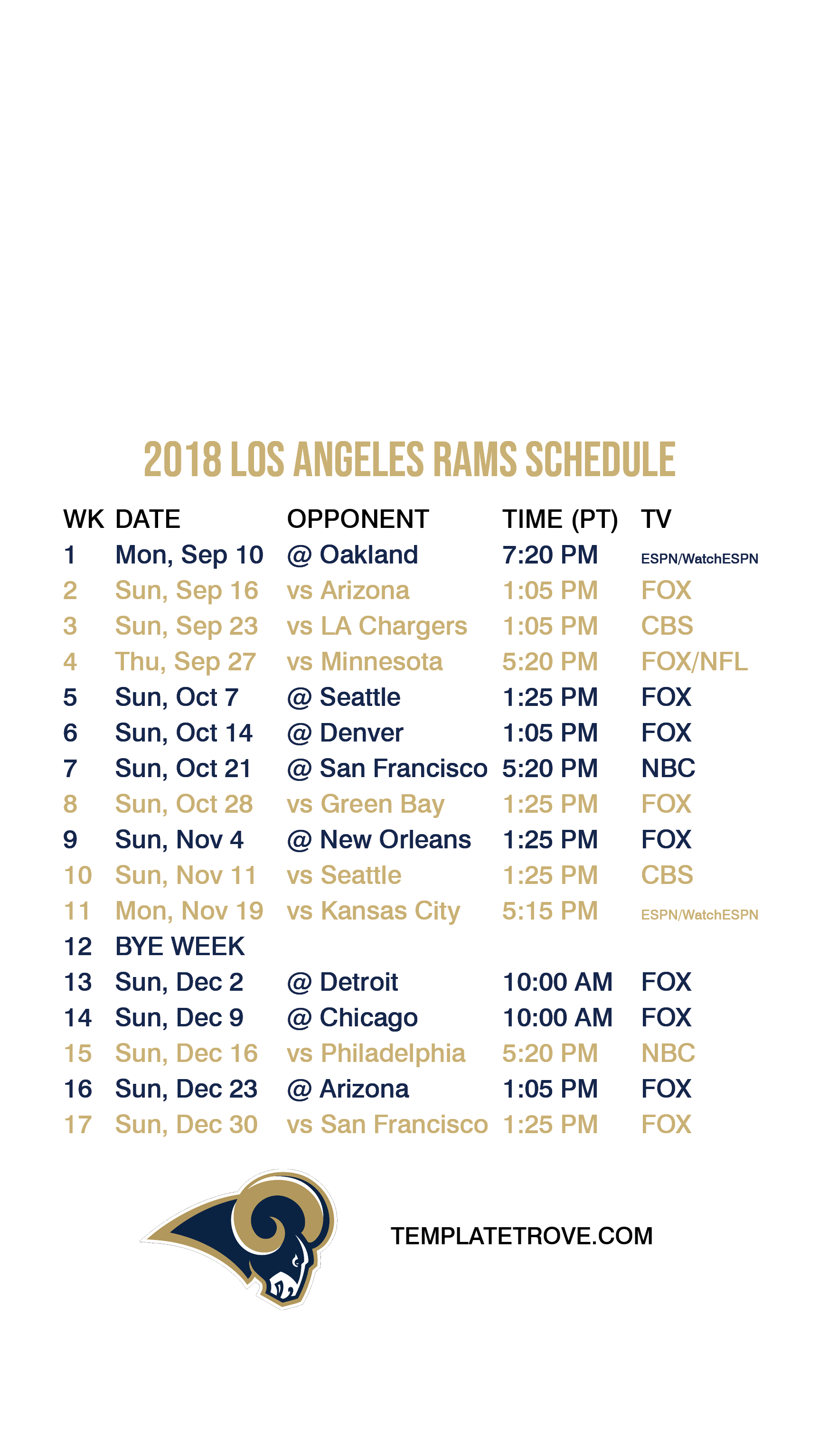 20182019 Los Angeles Rams Lock Screen Schedule for iPhone 678 Plus
