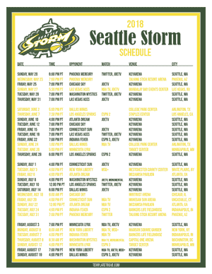 Seattle Storm 2018 Printable Basketball Schedule